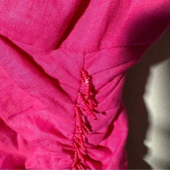 NWT ZARA DRAPED BEADED LINEN BLEND DRESS BLOGGERS FAV Barbie Pink XS - Picture 6 of 9